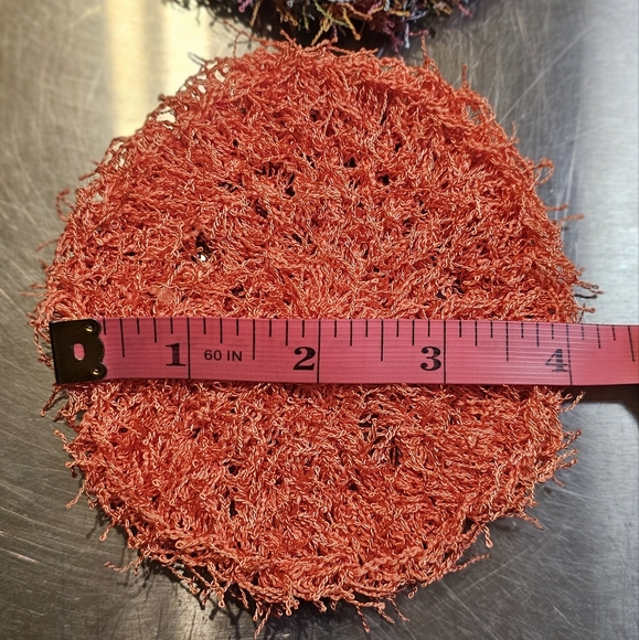 Handmade Set of 3 Round Dish Scrubby Hot Pink, Orange and Multicolor 4inch - Picture 3 of 5